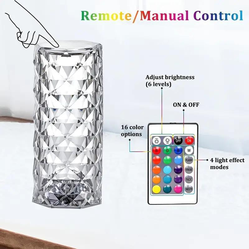 Artificial Crystal Table Lamp, RGB Rose Artificial Diamond Touch Light, Bedroom/Living Room/Party Dinner Decorative Creative Light Color Changing Night Light