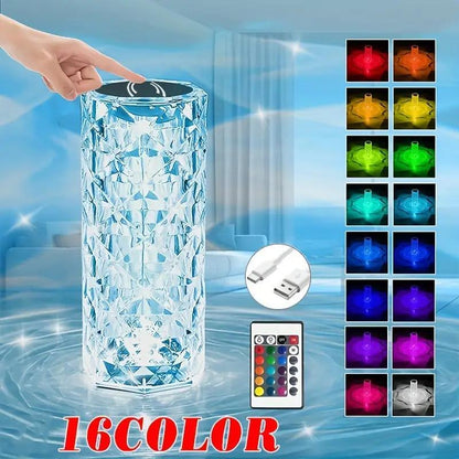 Artificial Crystal Table Lamp, RGB Rose Artificial Diamond Touch Light, Bedroom/Living Room/Party Dinner Decorative Creative Light Color Changing Night Light