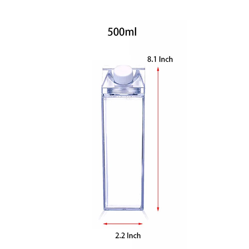 500Ml/1000Ml Milk Carton Water Bottle Transparent Plastic Portable Clear Box for Juice Tea Milk Bottles Drinking Cup BPA Free