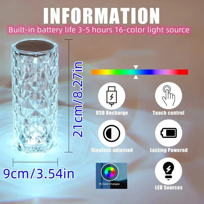 Artificial Crystal Table Lamp, RGB Rose Artificial Diamond Touch Light, Bedroom/Living Room/Party Dinner Decorative Creative Light Color Changing Night Light