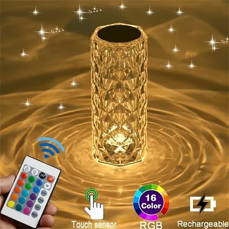 Artificial Crystal Table Lamp, RGB Rose Artificial Diamond Touch Light, Bedroom/Living Room/Party Dinner Decorative Creative Light Color Changing Night Light