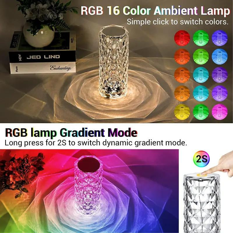 Artificial Crystal Table Lamp, RGB Rose Artificial Diamond Touch Light, Bedroom/Living Room/Party Dinner Decorative Creative Light Color Changing Night Light