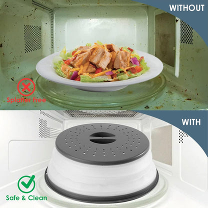 2-Pack Multicolor Foldable Microwave Oven Plate Cover for Food, Vented Collapsible Splatter Proof Guard, Microwave Splatter Cover, Bpa-Free Silicone & Plastic and Dishwasher Safe (Grey and Grey)