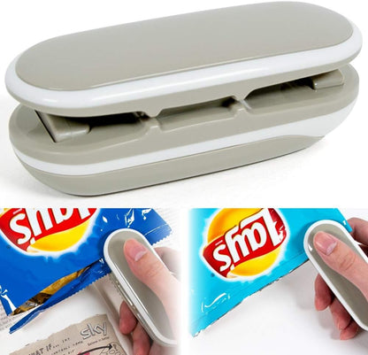 Mini Bag Sealer Heat Seal, Portable Vacuum Sealer with Hook, Heat Sealer, Chip Bag Sealer & Cutter 2-In-1 (Grey) - Reseal for Snack Bags, Plastic Bags, Aluminum Bags