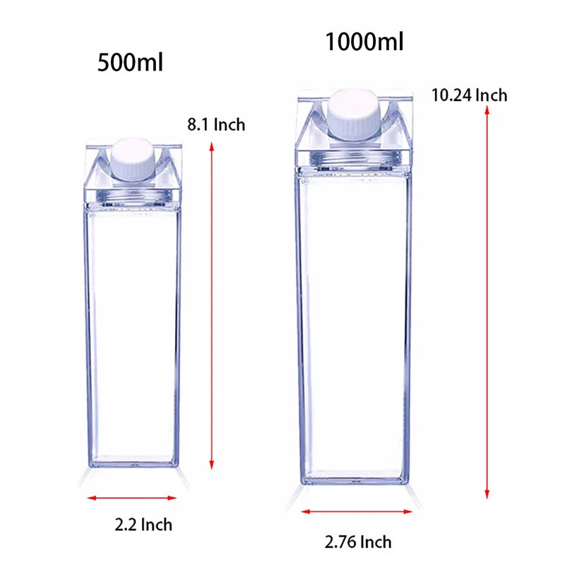 500Ml/1000Ml Milk Carton Water Bottle Transparent Plastic Portable Clear Box for Juice Tea Milk Bottles Drinking Cup BPA Free