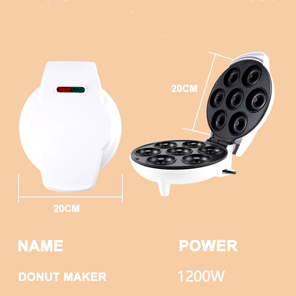 Mini Donut Maker Machine Non-Stick Surface for Kids Breakfast Snack Desserts Makes 7 Doughnuts White Color Home Appliances