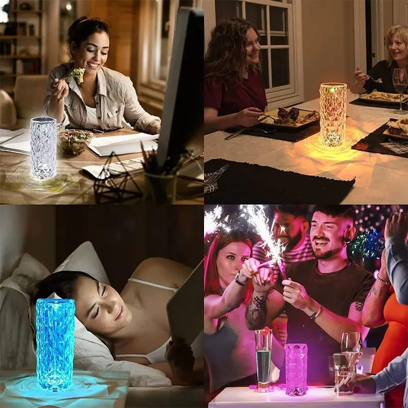 Artificial Crystal Table Lamp, RGB Rose Artificial Diamond Touch Light, Bedroom/Living Room/Party Dinner Decorative Creative Light Color Changing Night Light